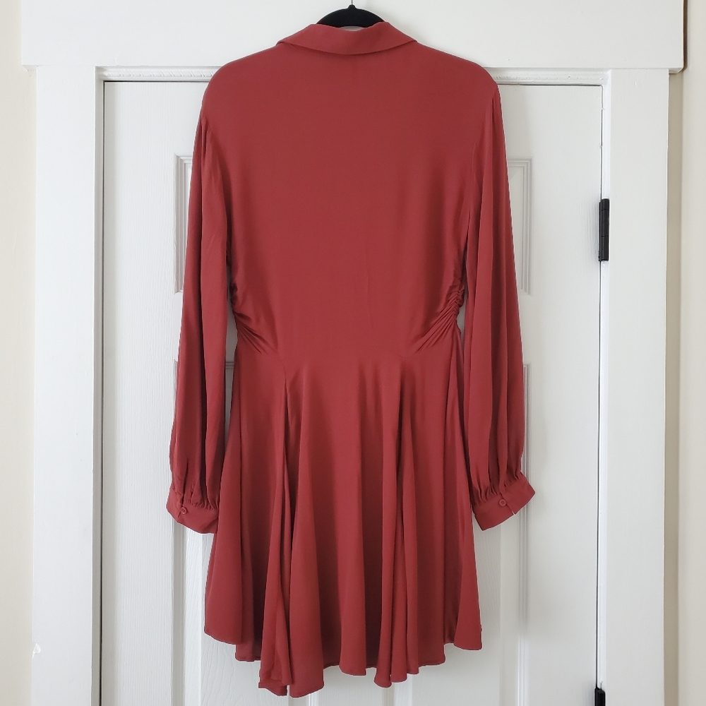 H&M Crepe Shirt Dress In Brick Red - Picture 4 of 5